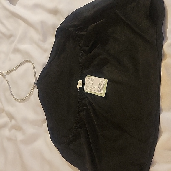 H & M Black Satin Halter with Rhinestone Neck Strap, Size: XL, NWT - Picture 3 of 11